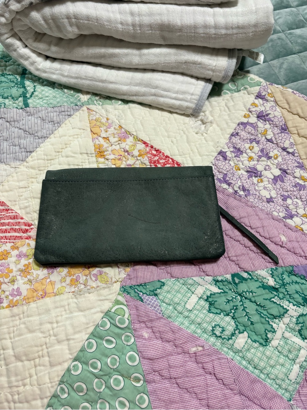 HOBO Dark Green Suede Wristlet Clutch